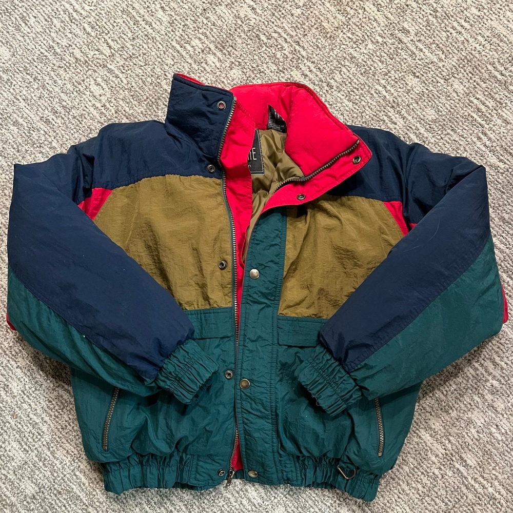 Jonathan Stone Men Down Feather Bomber Jacket with Collapsable Hood, Size M